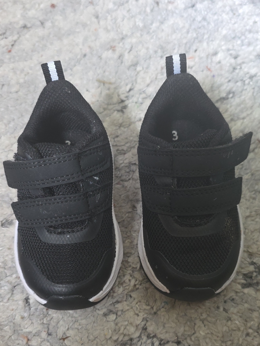 Kids Black Athletic Sneakers with Hook-and-Loop Straps